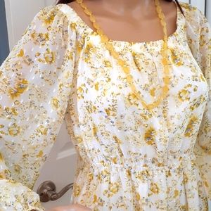 Love That Blooms Yellow Floral Peasant Off-the-Shoulder Maxi Dress By Lulu's M